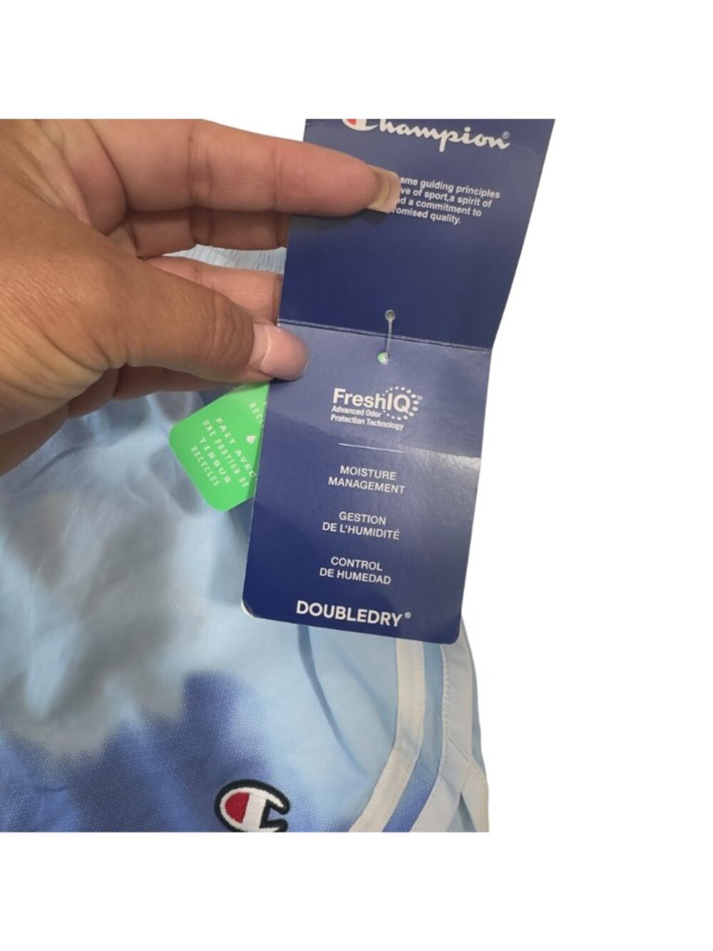 Champion Women's Doubledry Athletic Shorts Recycled Polyester Blue Tie-Dye SZ XS - Picture 10 of 12